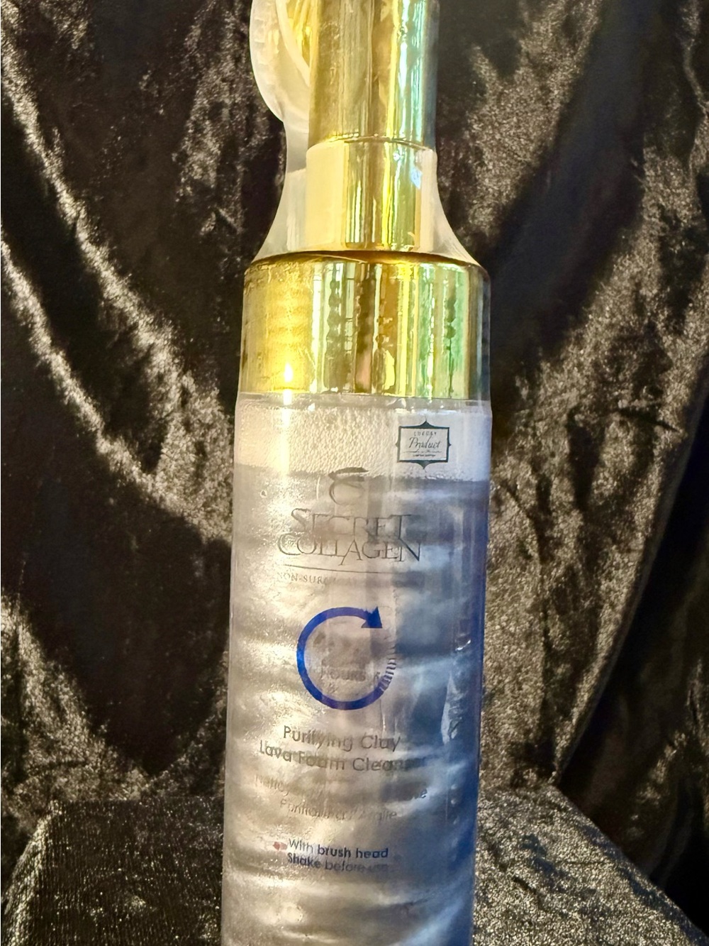 Secret Collagen Purifying Clay Lava Foam Cleanser with silicone brush head